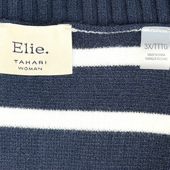 Elie Tahari Navy Stripe Zip Mock Neck Pullover Sweater - Picture 7 of 8